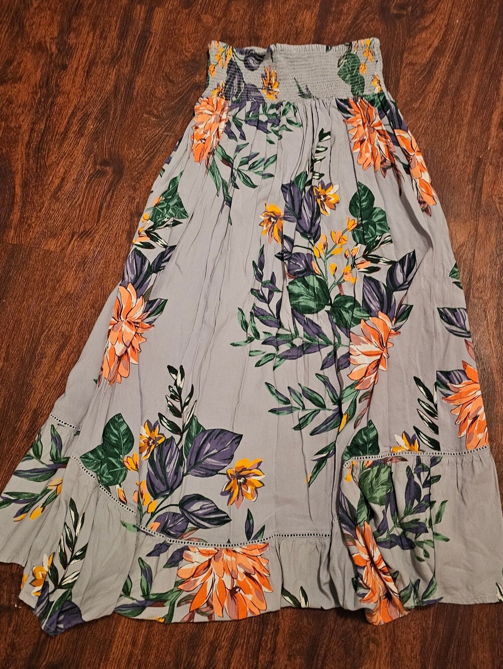 Mossimo Supply Co. Gray Maxi Skirt with Orange Floral Print